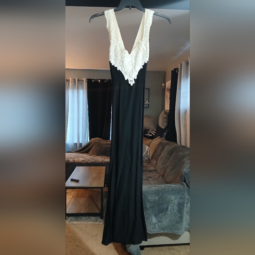 Vintage Black and White V-Neck Gown